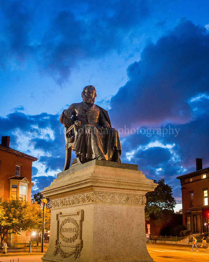 Longfellow Square Statue, Summer Night