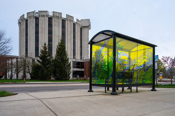 University of Southern Maine Ugly Building and Bus Stop