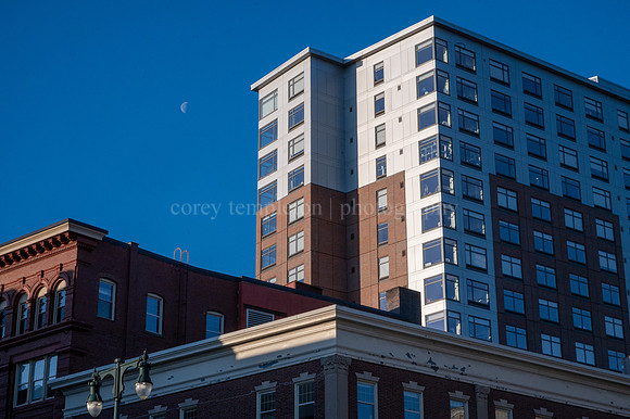 Blue Sky Buildings and Moon