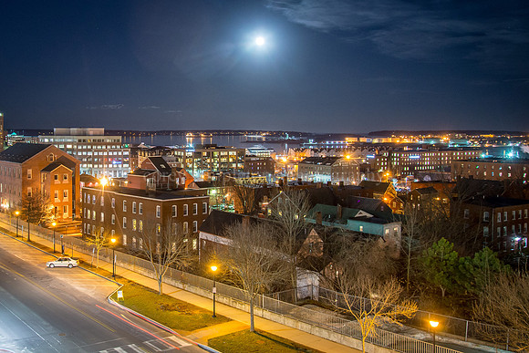 Moon and Night Sky over Spring Street
