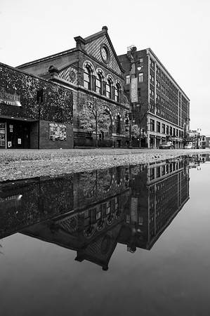 Black and White Congress Street Puddle Towards Baxter Building