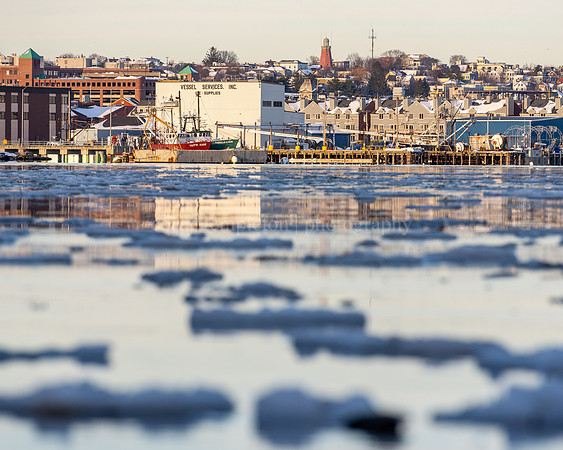 Harbor and Skyline with Ice on the Water