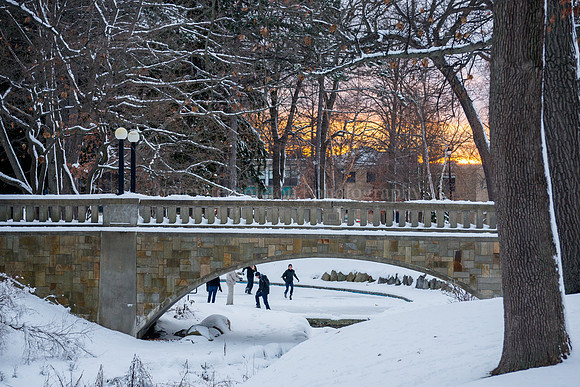 Deering Oaks Bridge at Sunset, Winter