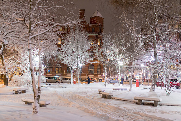 Post Office Park, Winter Night After Snow