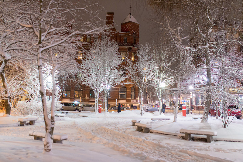 Post Office Park, Winter Night After Snow