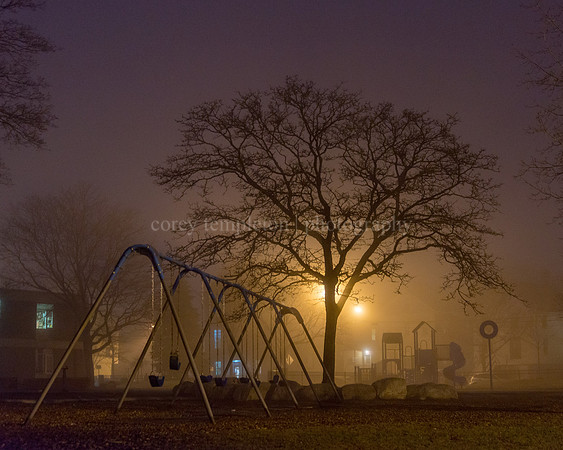 Foggy Night at the Reiche Elementary School Playground