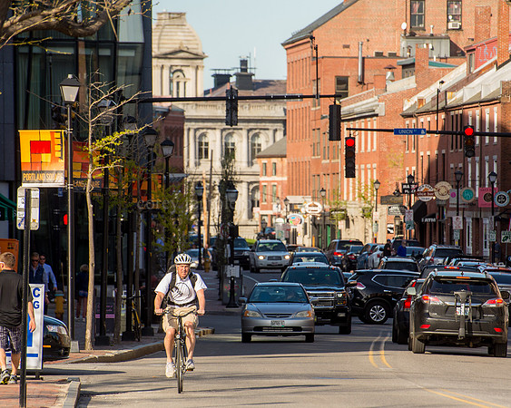 Bicycle Commuter on Fore Street in the Old Port