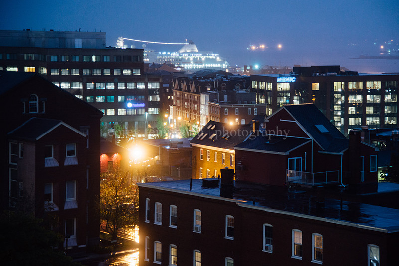 Rainy Night Over the Old Port, with Cruise Ship in Town