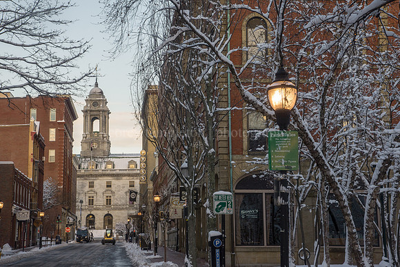 Up Exchange Street to City Hall, Winter Morning
