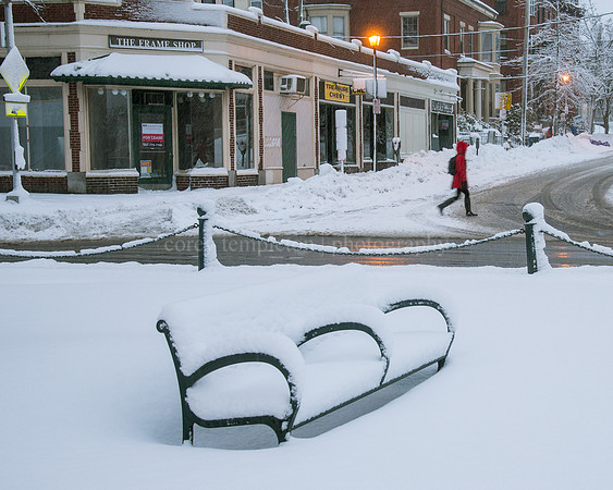 Snow on Bench in Longfellow Square