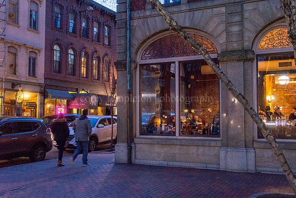 Outside Black Cow Burgers & Fries on Exchange Street at Night