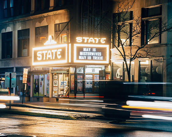 New State Theater Marquee on Congress Street at Night