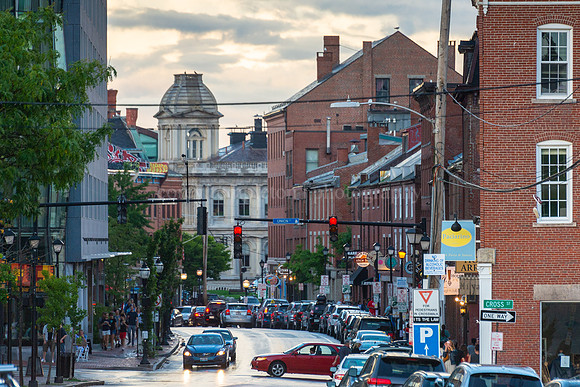 Crowds & Cars on Fore Street in the Old Port