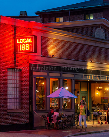 Sidewalk Dining Under the Neon Light of Local 188