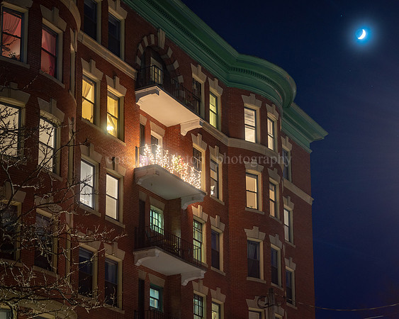 Festive Holiday Deck and the Moon Above Danforth Street