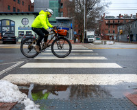 Bicycle on Rainy Commercial Street