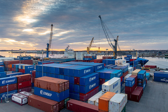 Busy Day at the Eimskip Port on Commercial Street
