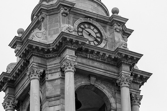 Portland City Hall Clock Tower Black and White, Close