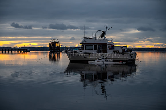 Boat at Rest East End Railroad Trestle Sunrise