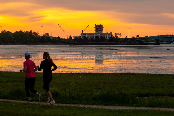 Back Cove Sunrise with Roux Institute Construction