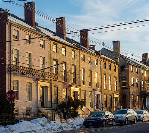 Hamblen Block on Danforth Street at Sunset