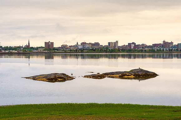 Back Cove Skyine and Two Rocks in the Water - Gursky Inspired