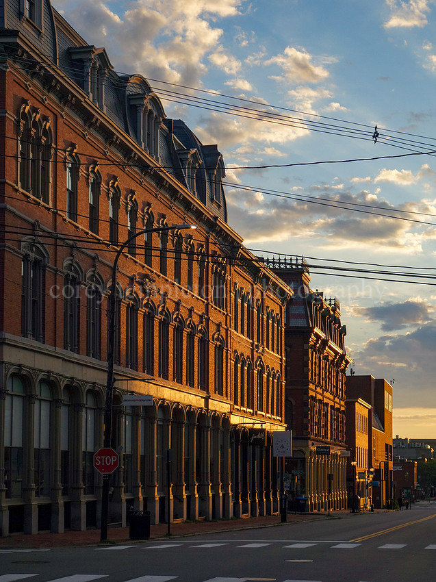 Morning Light on Block of Brick Buildings on Middle Street