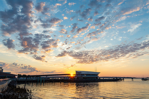 Sunrise over Ocean Gateway Terminal on Eastern Waterfront
