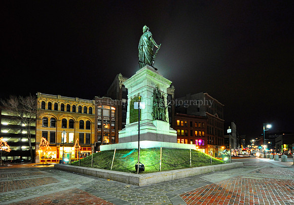 Monument Square Statue at Night